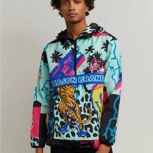 Reason Brand Small Half Zip Anorak Pullover Jacket Smiley Tiger RSN Streetwear